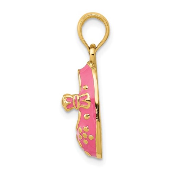 14k Pink Enameled 3D Baby Mary Jane Shoe Pendant - Picture 3 of 4